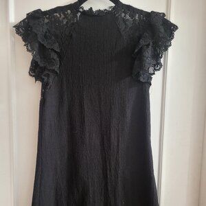 ZARA Black Contrast Lace Ruffle Sleeve Mini Dress